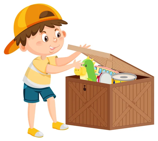 Boy Putting His Toy Box Illustration — Stock Vector