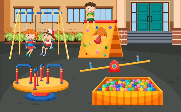 Gyerekek Játszanak Játszótéren Illusztráció — Stock Vector