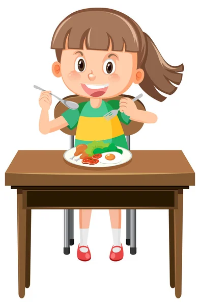 Happy Girl Eating Healthy Breakfast Illustration — Vettoriale Stock