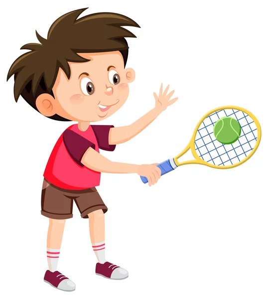 Netter Junge Tennisspieler Cartoon Illustration — Stockvektor