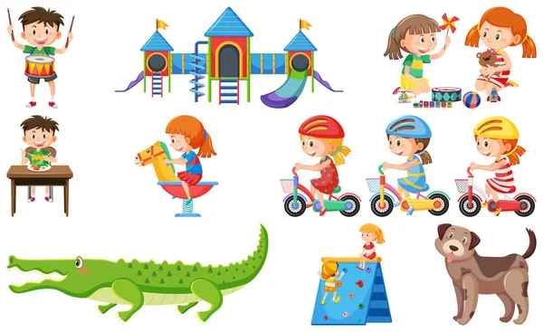 Conjunto Niños Lindos Objetos Ilustración — Vector de stock