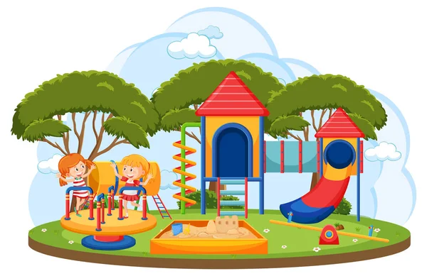 Niños Jugando Parque Infantil Ilustración — Vector de stock