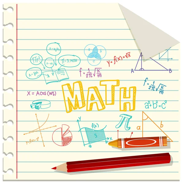 Doodle Fórmula Matemática Con Fuente Mathematics Ilustración Página Cuaderno — Vector de stock