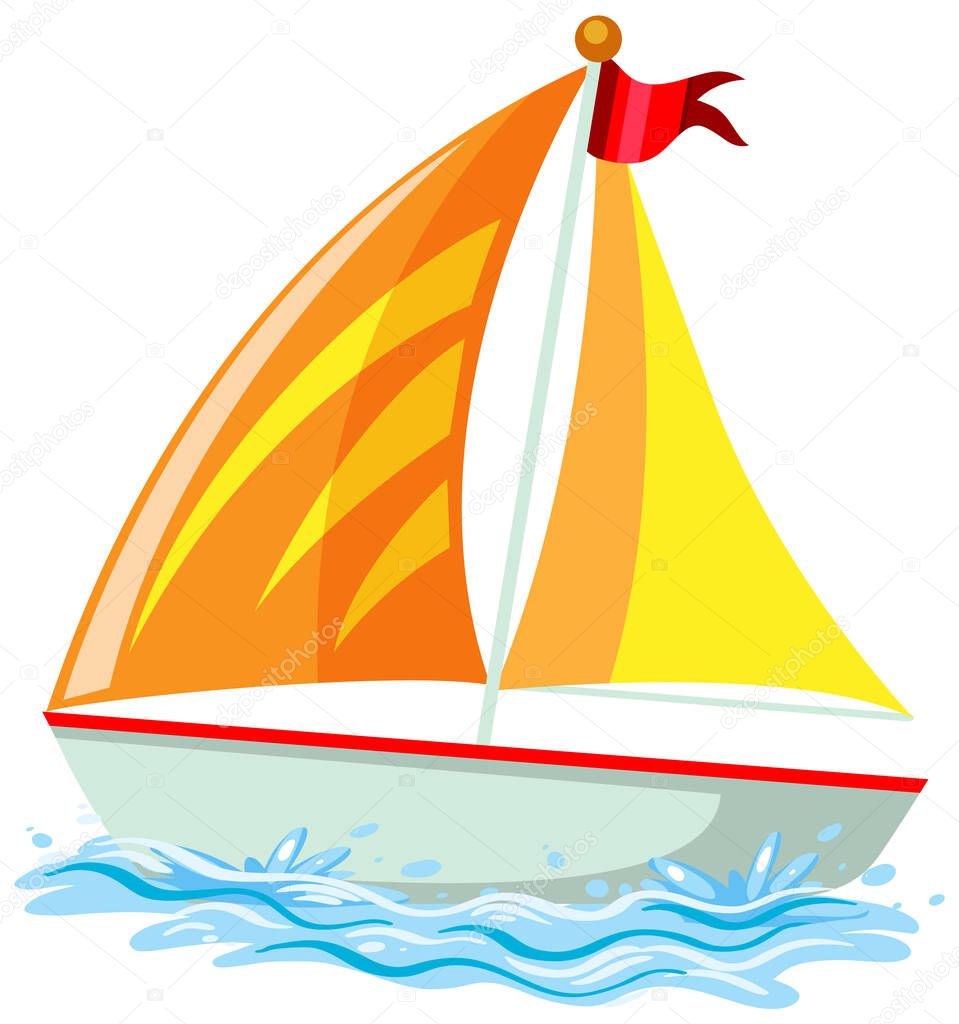 Yellow sailboat on the water in cartoon style illustration