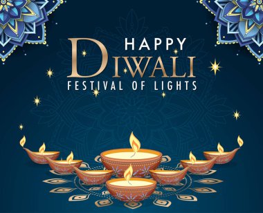 Mutlu Diwali Işık Festivali poster illüstrasyonu