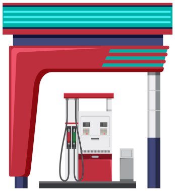 Benzin pompası illüstrasyonlu benzin istasyonu