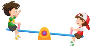 Basit çocuklar beyaz arkaplan resimlerinde tahterevalliyi görüyorlar