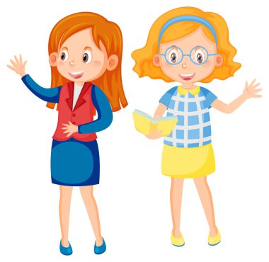 İki kadın öğretmen çizgi film karakteri çizimi