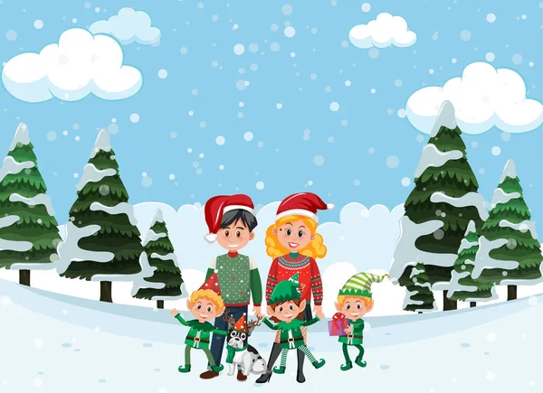 Férias Natal Com Família Ilustração Neve —  Vetores de Stock