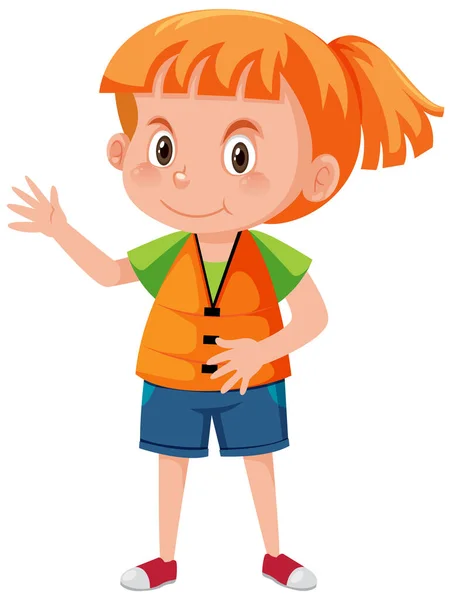 Petite Fille Portant Gilet Sauvetage Orange Dans Illustration Style Dessin — Image vectorielle