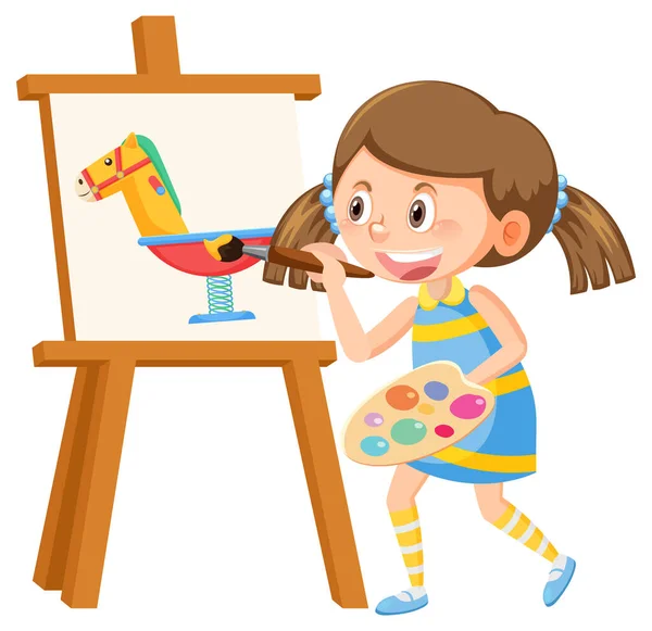 Roztomilé Dívka Malování Plátně Ilustrace — Stockový vektor