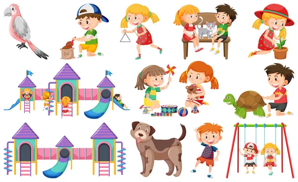 Σύνολο Χαριτωμένα Παιδιά Και Αντικείμενα Εικονογράφηση — Διανυσματικό Αρχείο