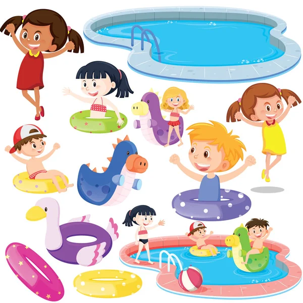 Set Diversi Simpatici Bambini Oggetti Illustrazione — Vettoriale Stock