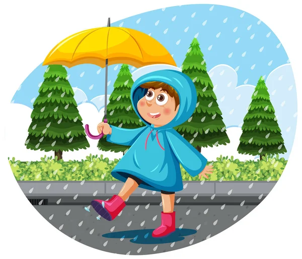 Girl Wearing Raincoat Holding Umbrella Rain Illustration — Stock Vector