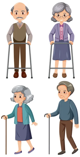 Diferentes Quatro Pessoas Idosas Desenhos Animados Personagens Ilustração —  Vetores de Stock