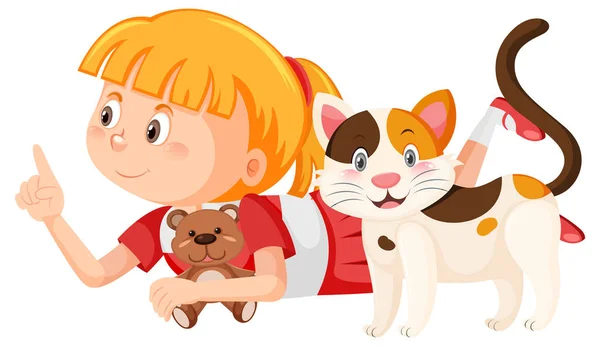 Cartoon Süße Mädchen Mit Einer Katze Illustration — Stockvektor