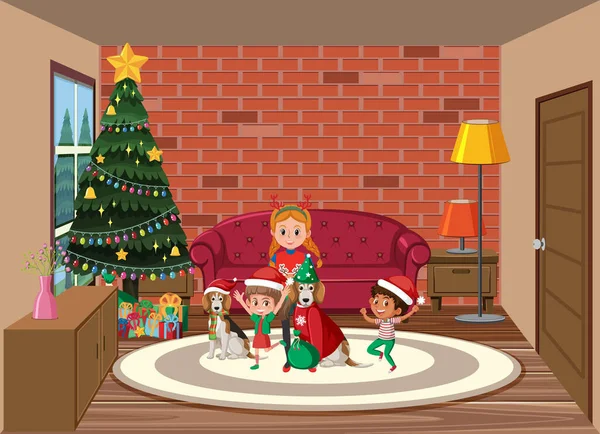 Weihnachtsurlaub Mit Familie Haus Illustration — Stockvektor