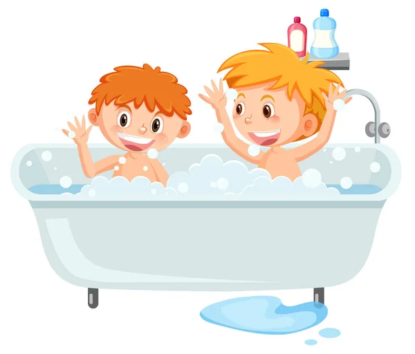 浴槽のイラストで幸せな子供たち — ストックベクタ