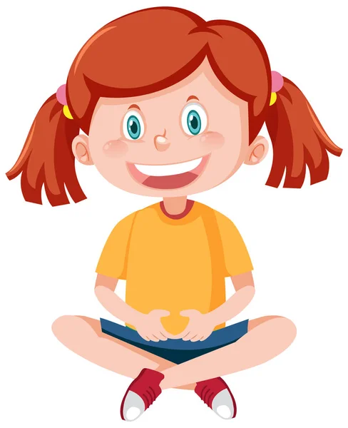 Cartoon Szczęśliwy Dziewczyna Siedzi Ilustracja — Wektor stockowy
