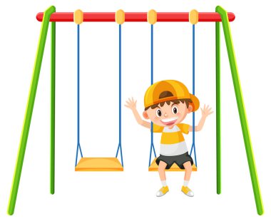 Salıncaktaki çocuk beyaz arkaplandaki oyun parkında