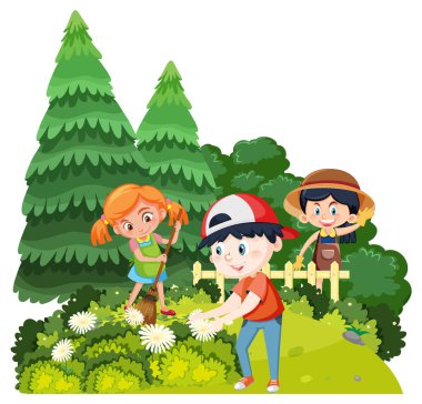 Parkta bahçıvanlık yapan mutlu insanlar.