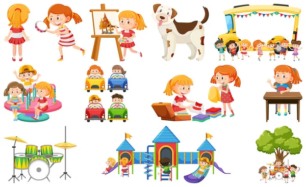 Set Cute Kids Objects Illustration — Stock Vector