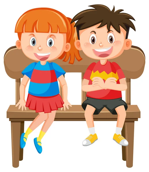 卡通夫妇的孩子们坐在长椅上 — 图库矢量图片
