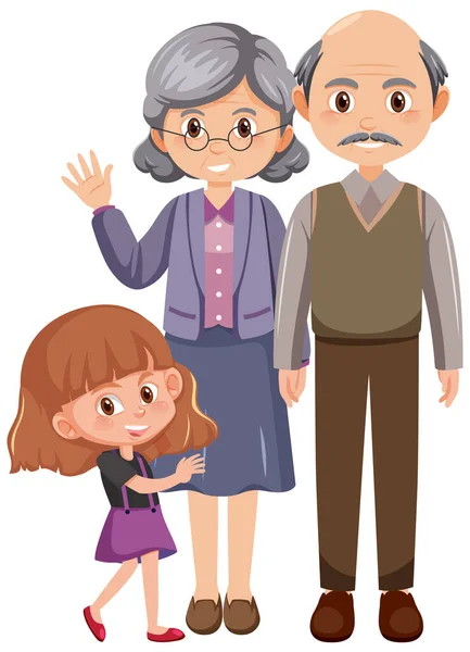 Elderly Couple Niece Cartoon Character Illustration — Stock Vector