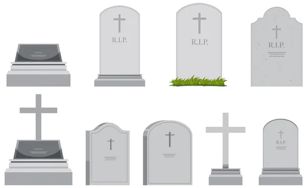 Conjunto Diferentes Gravestones Ilustração — Vetor de Stock