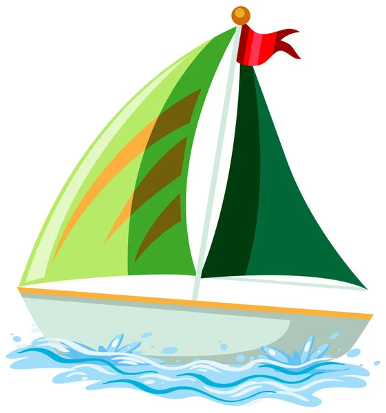 Grön Segelbåt Vattnet Tecknad Stil Illustration — Stock vektor