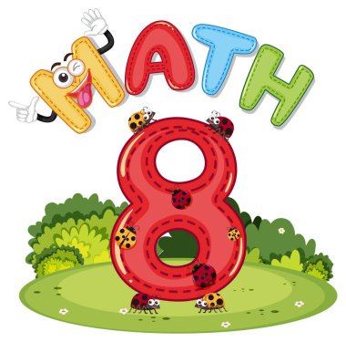 Sekiz uğurböceği illüstrasyonuyla 8 numaralı matematik.