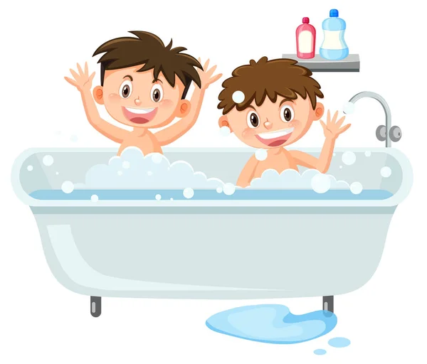 浴槽のイラストで幸せな子供たち — ストックベクタ