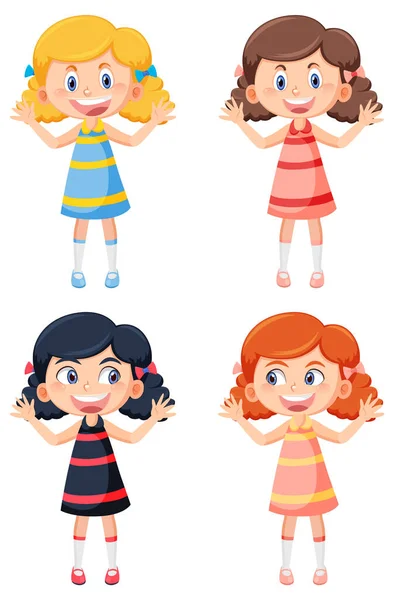 Set Different Happy Cute Girls Illustration — Stock Vector