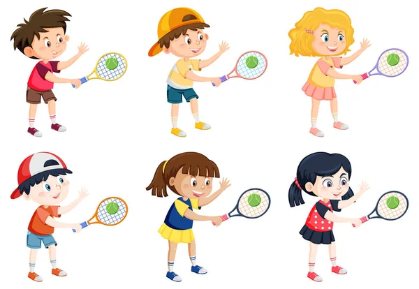 Дитячі Тенісисти Мультяшна Ілюстрація — стоковий вектор