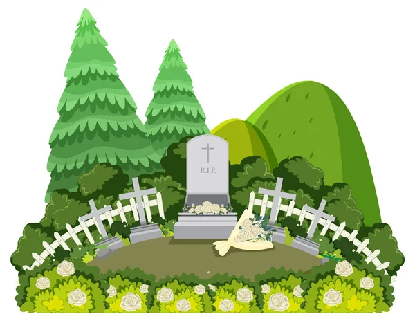 Cimitero Cimitero Scena Isolato Illustrazione — Vettoriale Stock