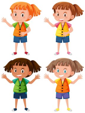 Set of girls wearing life jackets illustration