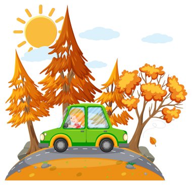 Yol çiziminde araba süren basit bir adamın karikatürü.