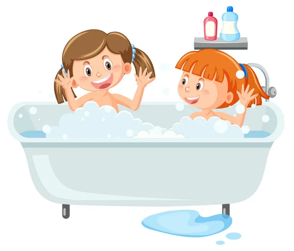 Enfants Heureux Dans Illustration Baignoire — Image vectorielle