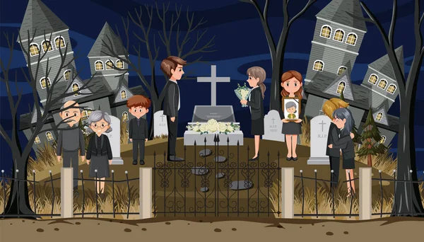 Cemetery Graveyard Night Scene Illustration — Stock Vector
