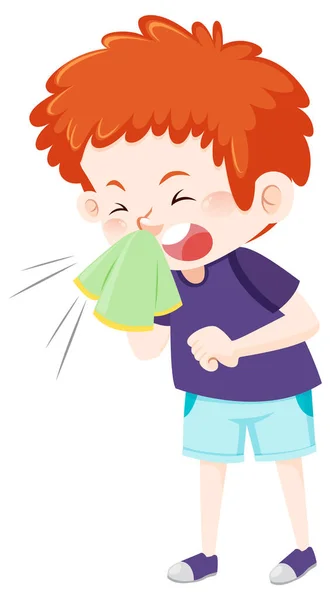 Boy Sneezing Cartoon Character Illustration — ストックベクタ