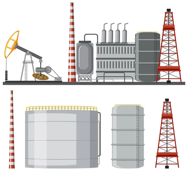 Oljeindustrin Fabrik Tecknad Design Illustration — Stock vektor