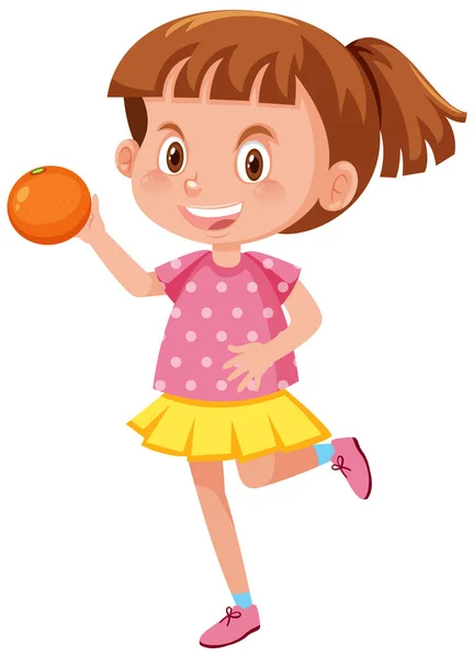 Cartoon Girl Holding Orange Illustration — Stock vektor