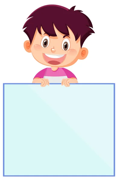 Roztomilý Chlapec Držící Prázdné Prkno Kresleném Stylu Ilustrace — Stockový vektor