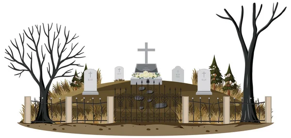 Cemetery Graveyard Scene Isolated Illustration — Stock Vector