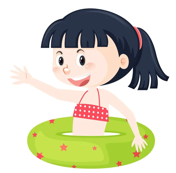 Nettes Mädchen Cartoon Figur Badebekleidung Innerhalb Von Aufblasbaren Ring Illustration — Stockvektor