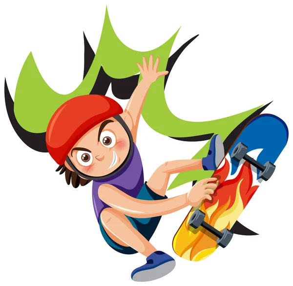 Girl Playing Skateboard Cartoon Character Illustration — Stok Vektör