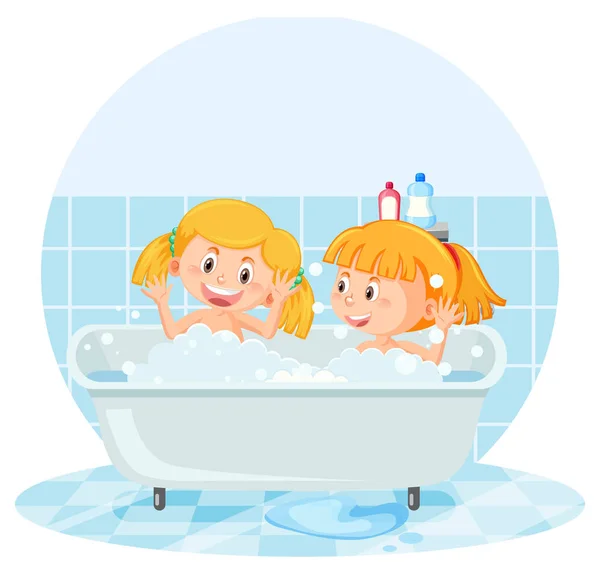 浴缸里快乐的孩子们 — 图库矢量图片