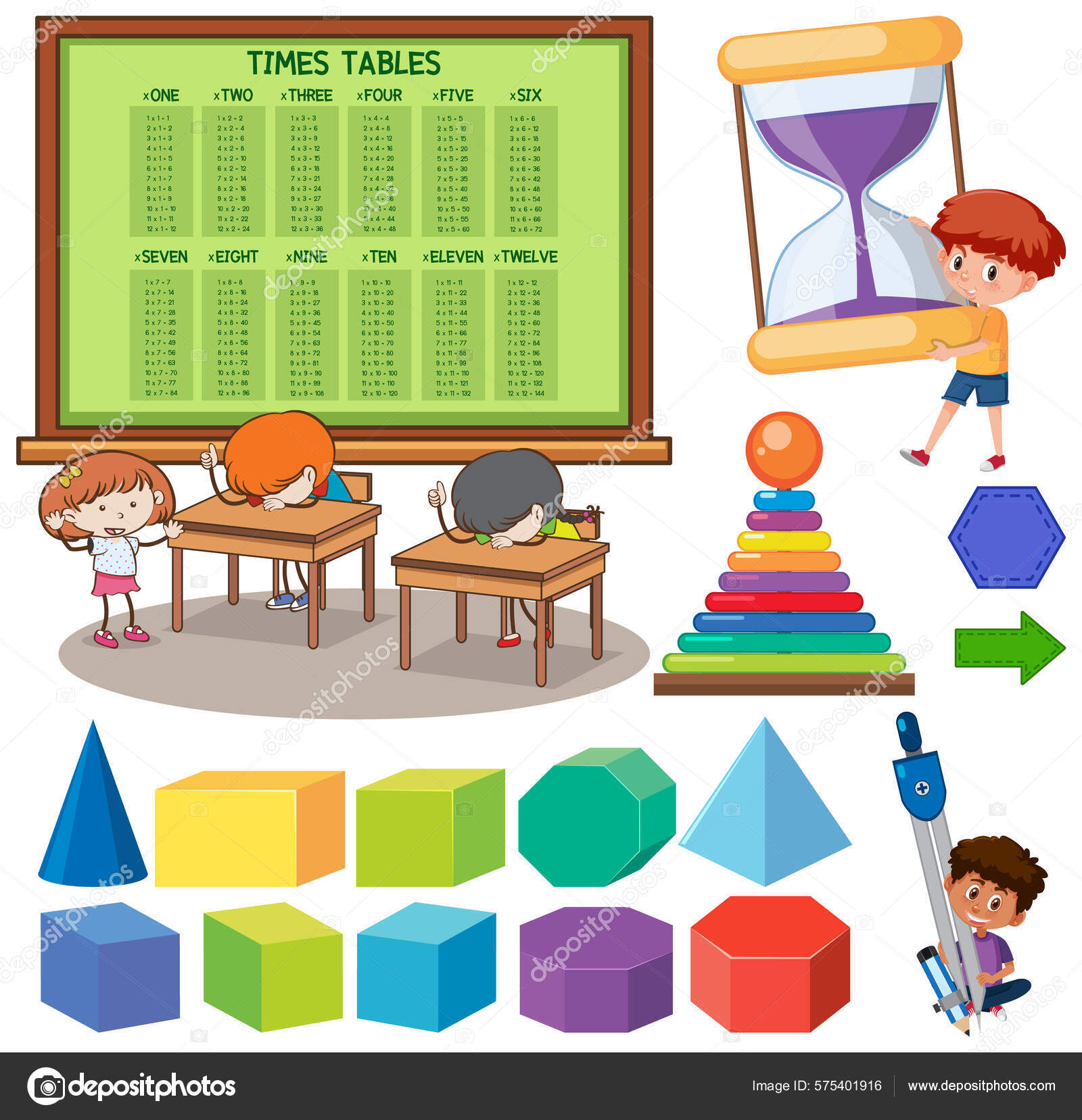 Objetos Sala Aula Matemática Com Materiais Ilustração Alunos