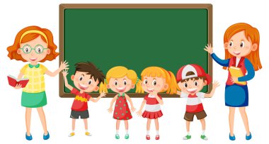 Çocuk çizgi film karakteri çizimleriyle dolu boş bir tahta