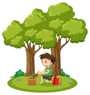 Kil çömlek illüstrasyonuna ekilen bir çocuk